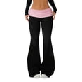 thumbnail image 2 of Flare Foldover Pants for Women Y2K Comfortable Low Rise Stretchy Yoga Pants Casual Streetwear Pants, 2 of 7