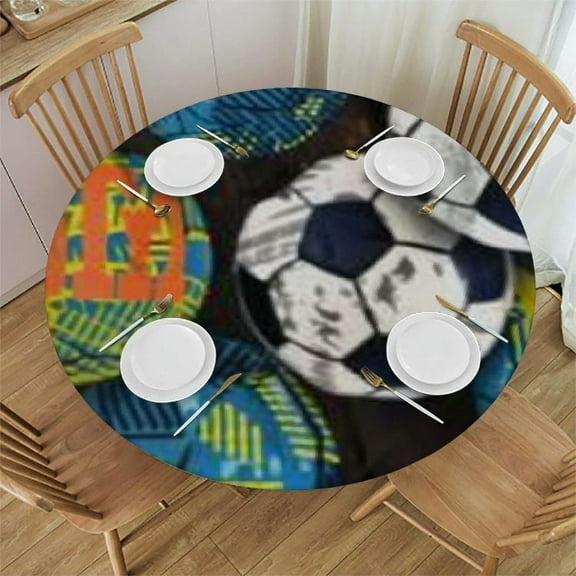 Sheronv Soccer Balls Round Table Cover Stain Resistant Washable for Indoor & Outdoor Dining Wedding Parties 100% Polyester Fitted Picnic Camping Kitchen 31"-35