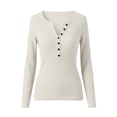 thumbnail image 5 of Womens Slim Knitted Tops Long Sleeve Button Up V Neck Sweaters for Women Ribbed Tight Pullover Fall Winter Top, 5 of 8