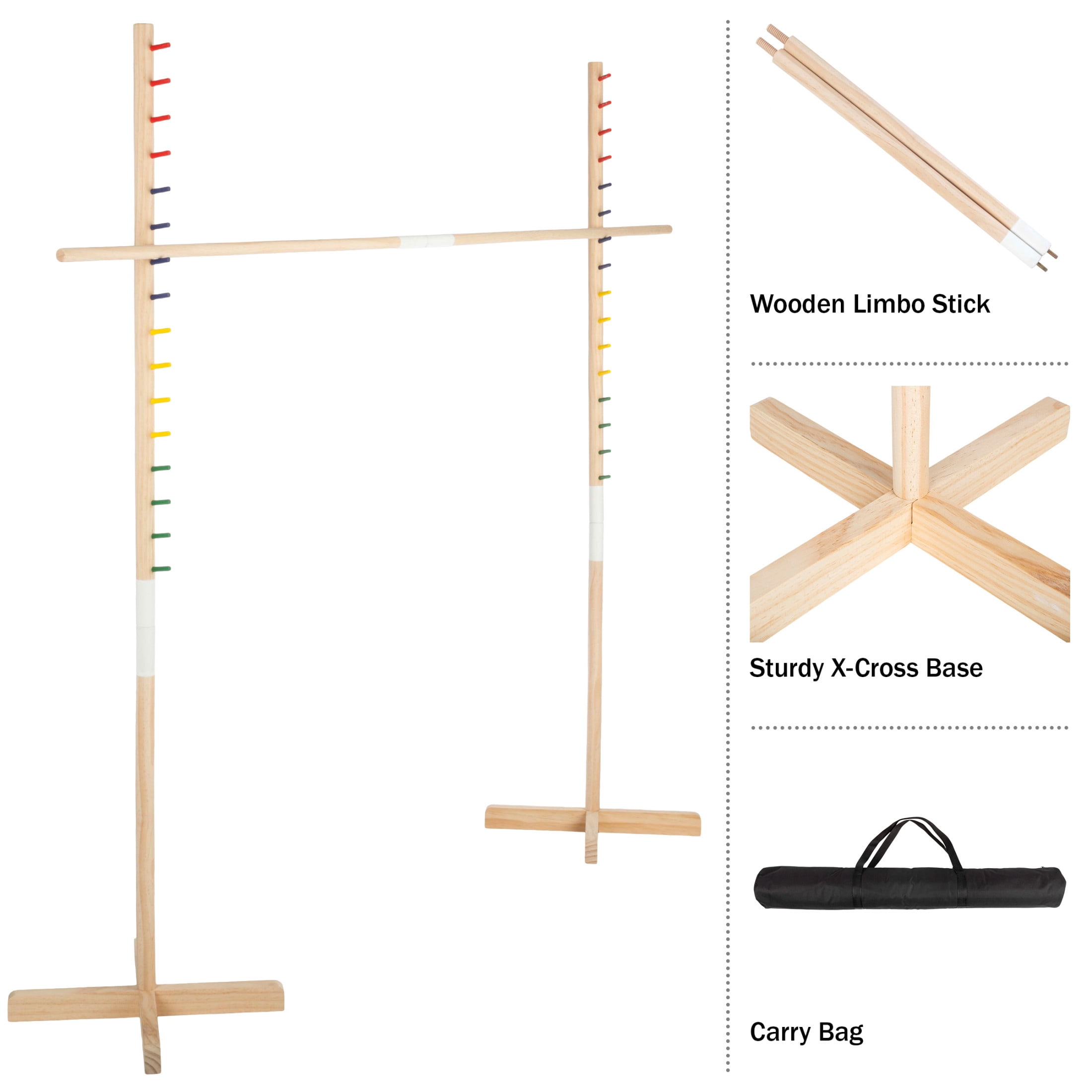 Hey Play Wooden Limbo Game for Kids and Adults - Carrying Bag Included