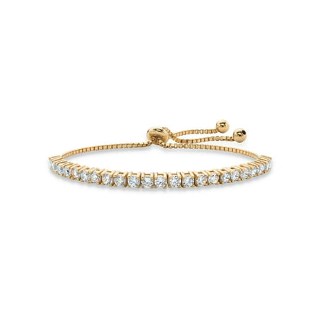 14k Pink Sapphire Bracelet - Round Birthstone Crystal Drawstring Bracelet in 14k Gold-Plated with Bead Acents 9.25