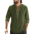thumbnail image 4 of LilyLLL Mens Cotton Linen Casual Shirts Henley Grandad Long Sleeve Button T-shirt Tops, 4 of 4
