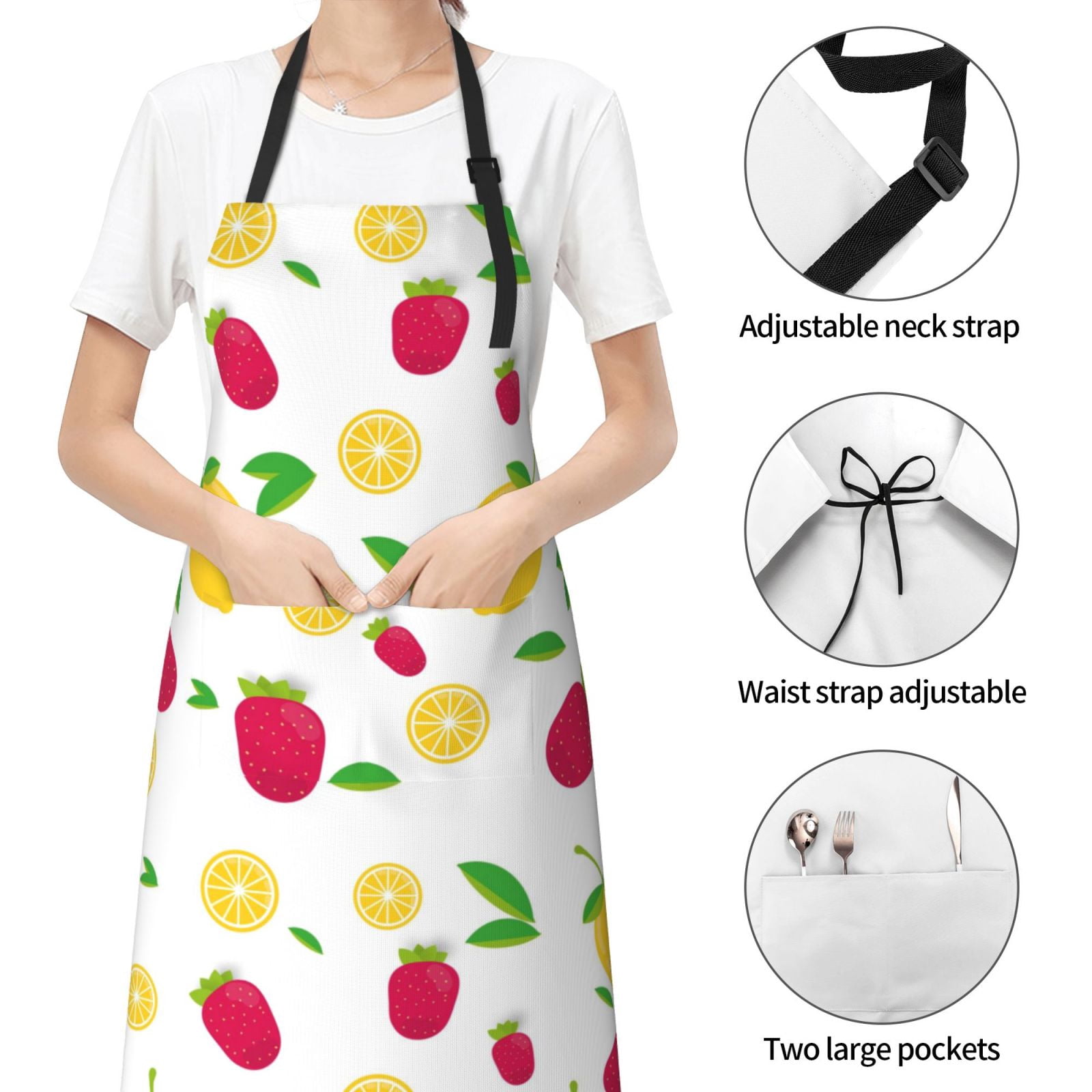 Kdxio Strawberry and Lemon Apron with Pockets Adjustable Kitchen Aprons for Men Women Waterproof Aprons for Cooking,Drawing,Crafting, Baking Household Cleaning