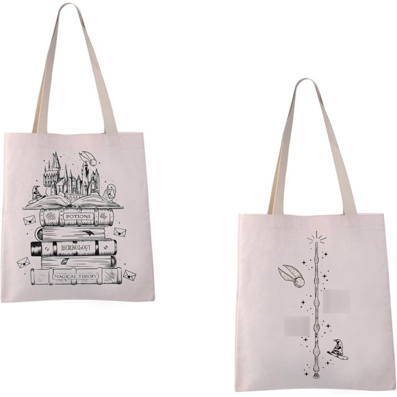 Wizard Book Tote Bag Wizard Inspired Gift Wizard Book And Wand Canvas Shopping Tote Bag (POTIONS tote CA)