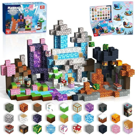 Annexfun 150Pcs Magnetic Blocks - Forest Glacier Castle Magnetic Cubes,STEM Certified Toy for 4-8 Years Old Boys Girls Holiday | Birthday Gift
