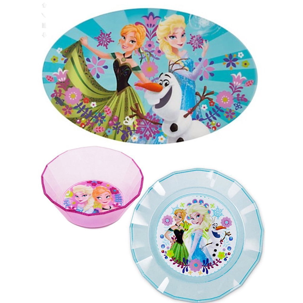 Disney Frozen Elsa Anna Olaf Dinner Set with Placemat, Plate, and Bowl