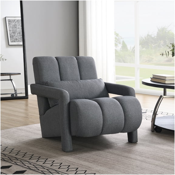 Modern Accent Chair with Pillow, Linen Upholstered Armchair for Living Room, Bedroom, Office, Dark Grey