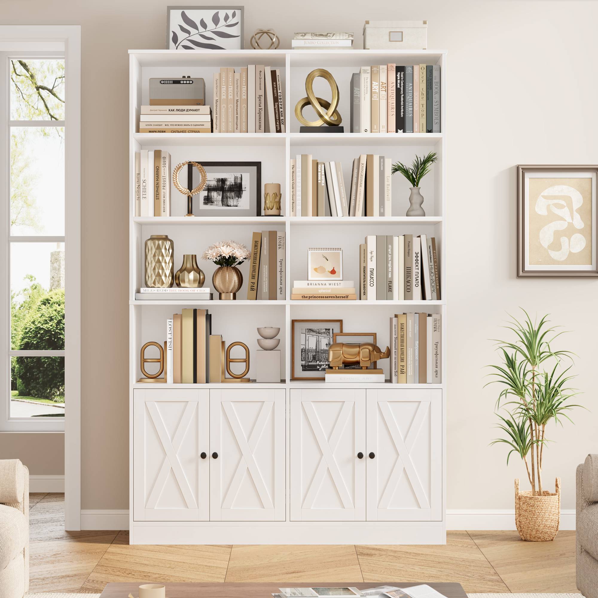 Hiphuta 71"H x 47.2"W Standard Bookcase, Tall Bookcase for Bedroom, Living Room and Office, Freestanding Display Storage Shelves, White