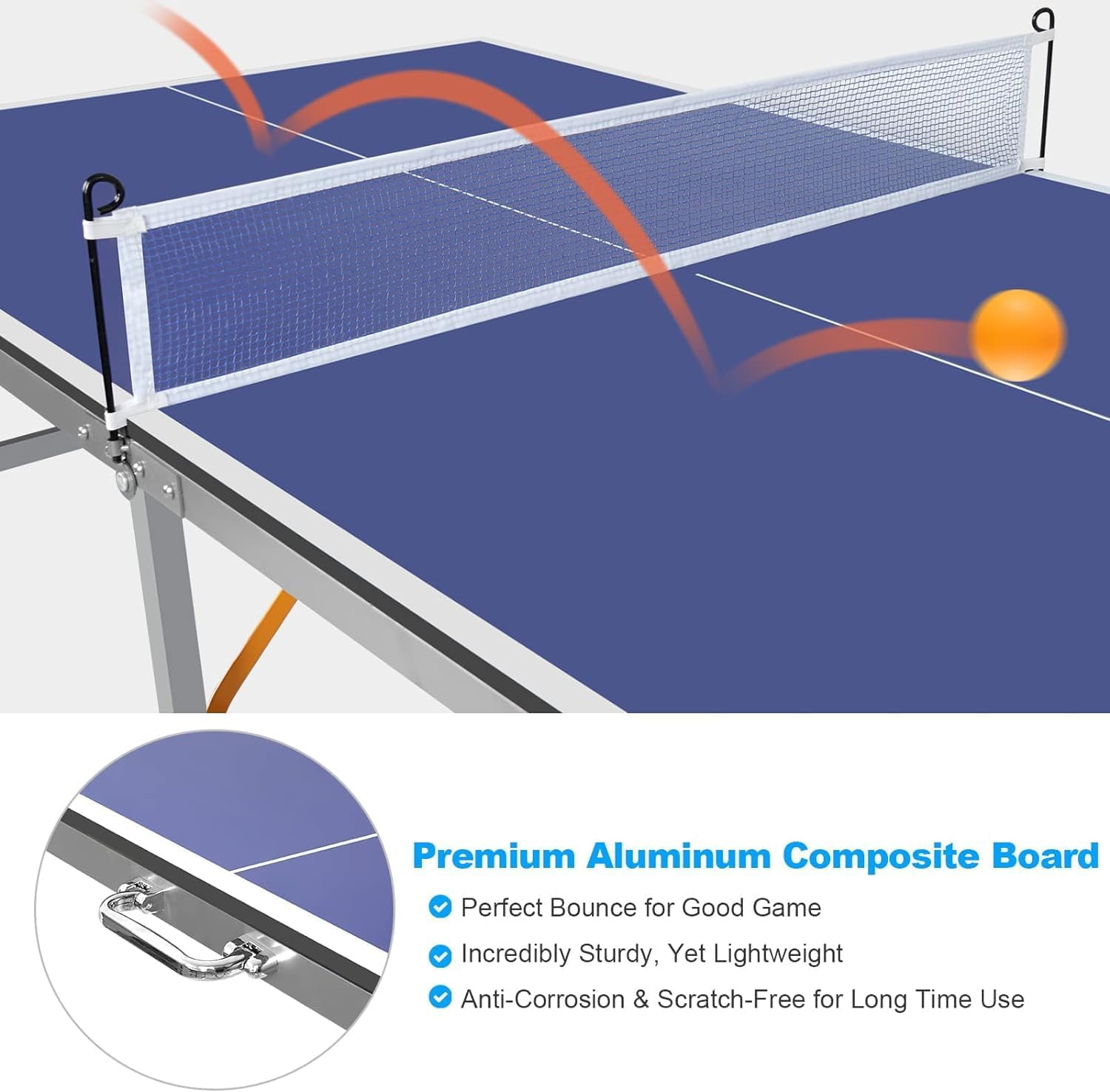 Professional MDF Ping Pong Table, 6×3 FT Foldable Ping Pong Table Set with Net,Net, 2 Table Tennis Paddles and 3 Balls,Easy to Store and Transport, Blue