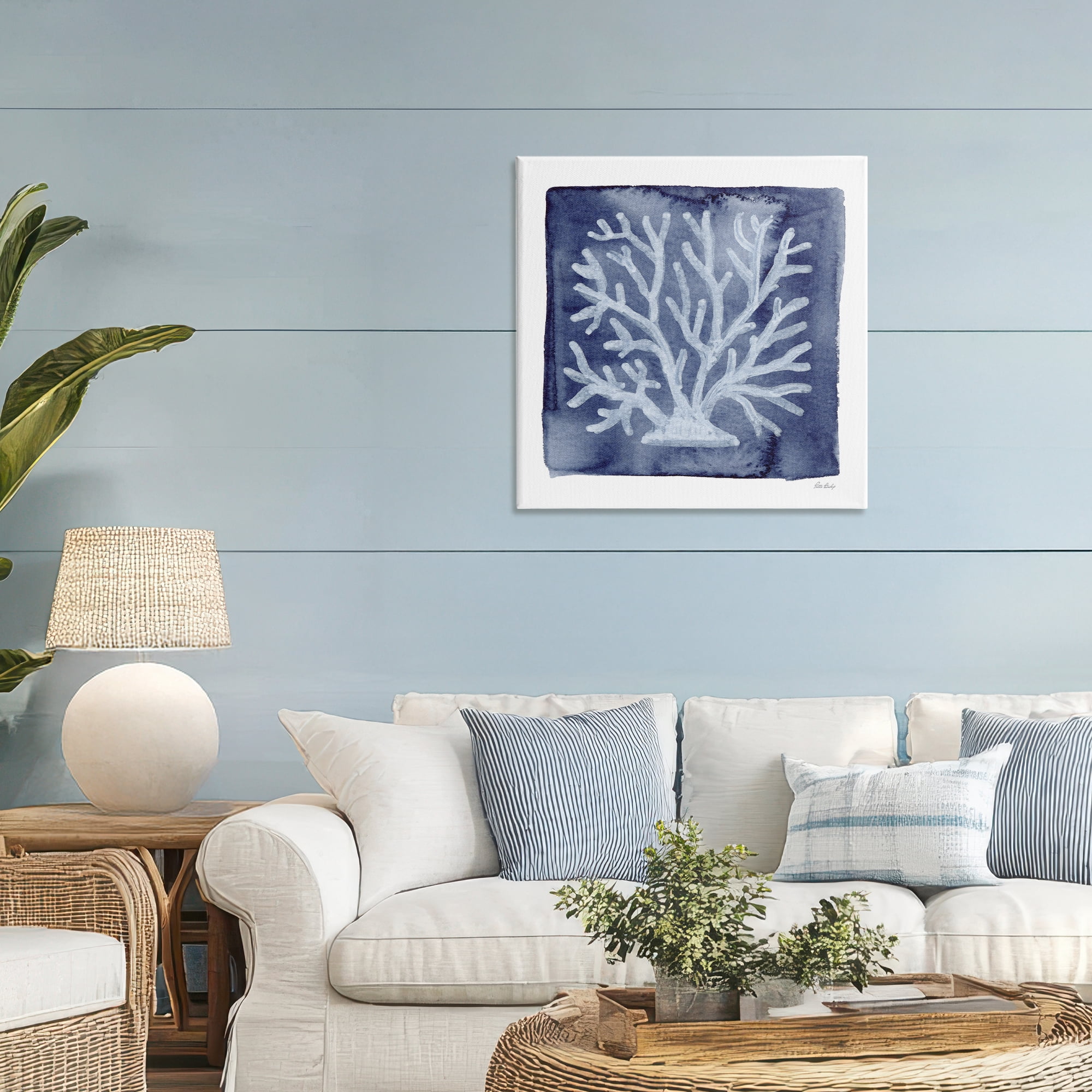 Stupell Industries White Coral on Indigo Canvas Wall Art, design by Patti Bishop