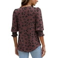 thumbnail image 4 of Dasayo Red Trendy Tops for Women 2025 Smocked 3/4 Sleeve Dressy Leopard Print Curved Hem Blouses Shirts for Women S, 4 of 6