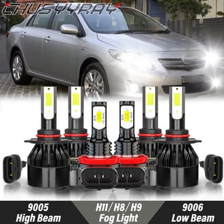 CHUSYYRAY 6-Piece 6000K White LED Headlight & Fog Light Bulbs For Toyota Corolla 2009-2013