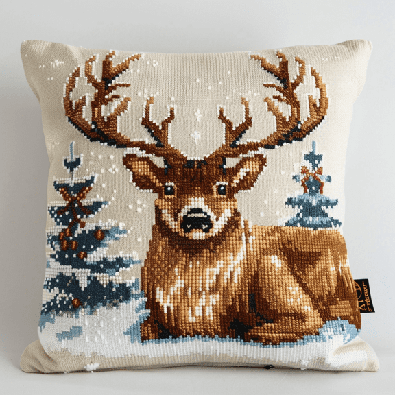 Deer Cross Stitch Pillowcases , 45X45CM , Cross Stitch Kits for Beginner (11 Count)