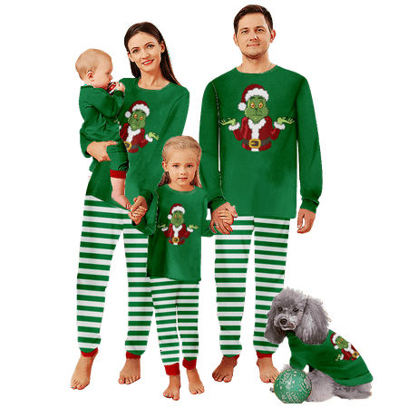

FUNIER Family Christmas Pajamas The Grinch Stripe Printed Sizes Baby-Kids-Adult-Pet 2-Piece Top and Pants Bodysuits Pajamas Set