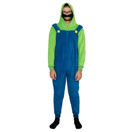 Adult Zip up Super Mario Brothers Luigi Green and Blue Costume