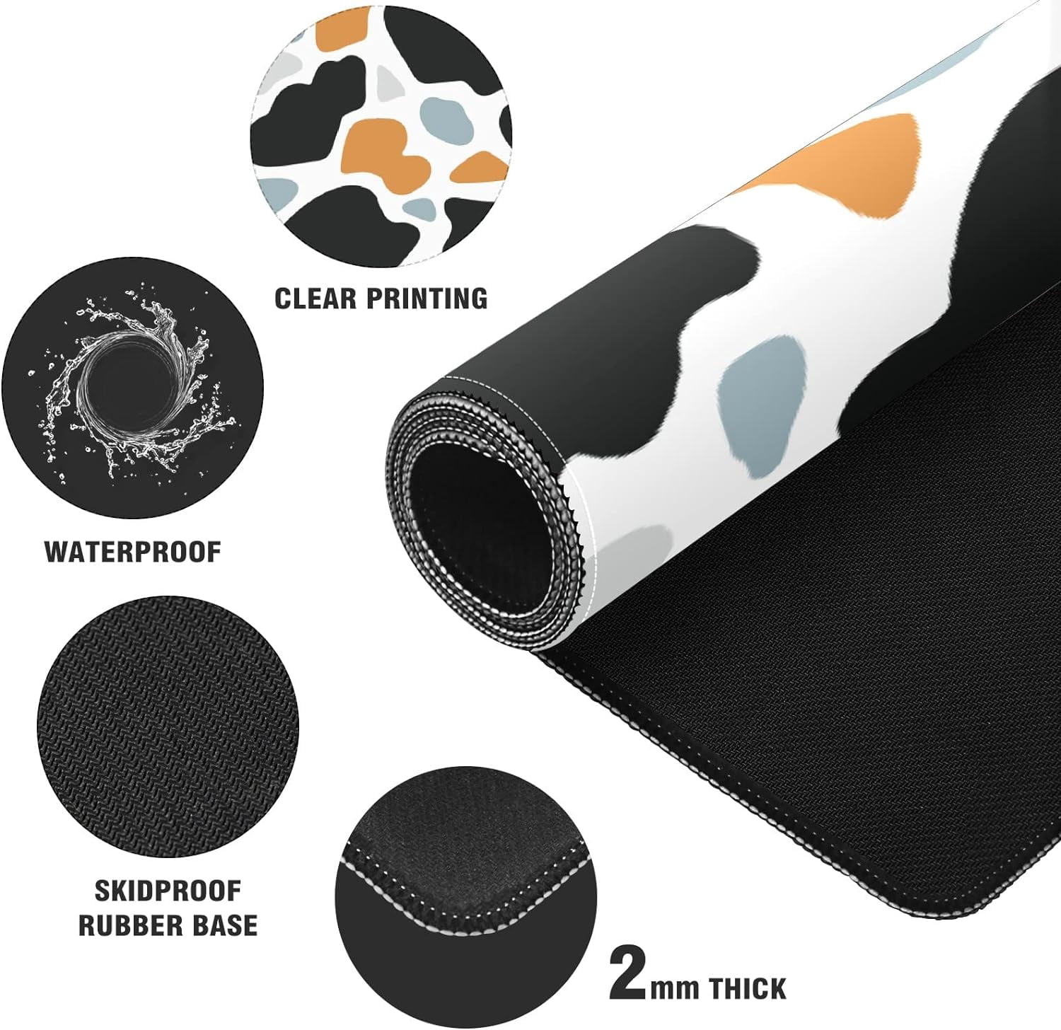 Colorful Cow Print Desk Mat, Desk Accessory, Cute Workspace, Trendy Workspace, Trendy, 35.4x15.7in Large Gaming Mouse Pad, Cute Desk Topper, Pretty Desk Pad