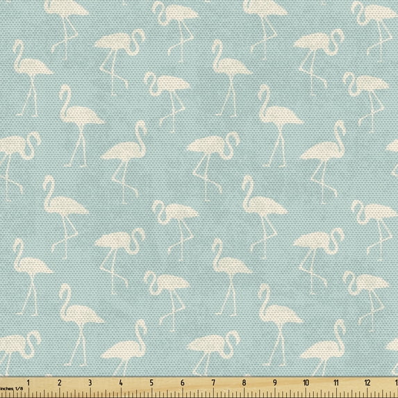 Flamingo Upholstery Fabric by the Yard, Silhouette of Tropical Beach Birds in Soft Tones Exotic Illustration, Decorative Fabric for DIY and Home Accents, Pale Blue and Cream by Ambesonne