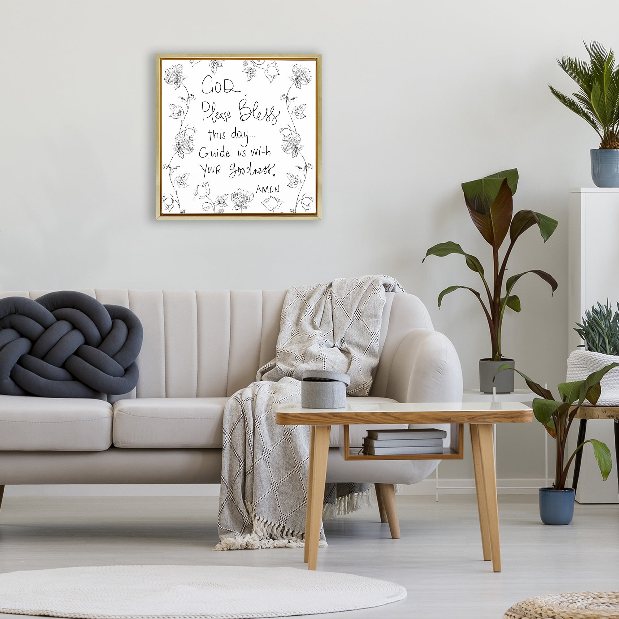 Stupell Industries God Bless This Day Gold Framed Floater Canvas Wall Art, design by Patricia Pinto
