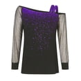 thumbnail image 4 of Women Black Off Shoulder T-Shirts Lace Splice Long Shirts Gradient Sequin Mesh Tees Loose Dressy Fashion Tops, 4 of 9