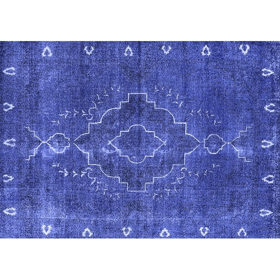 Ahgly Company Machine Washable Indoor Rectangle Oriental Blue Industrial Area Rugs, 3' x 5'