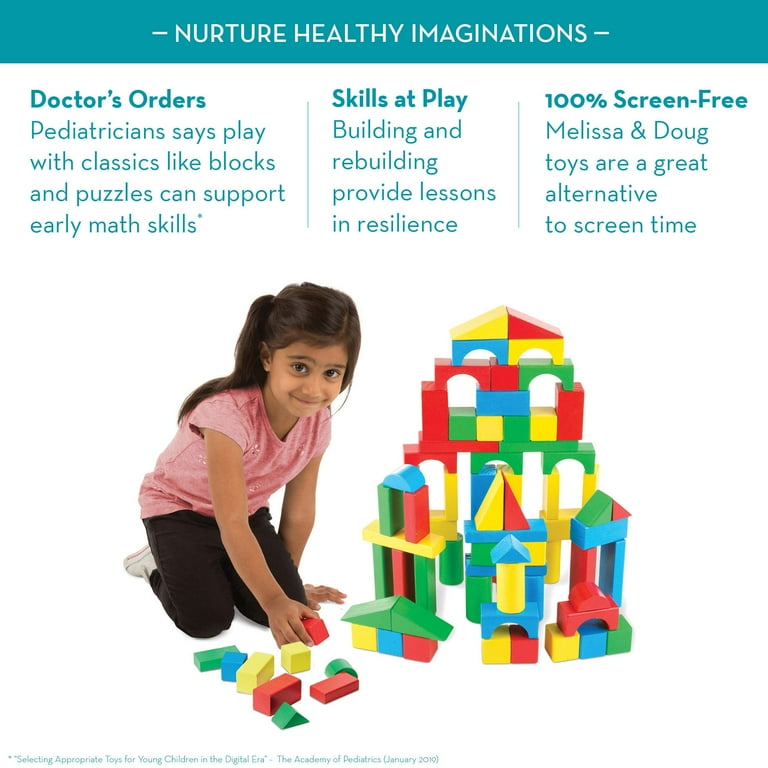Melissa Doug Wooden Building Blocks Set 100 Blocks in 4 Colors