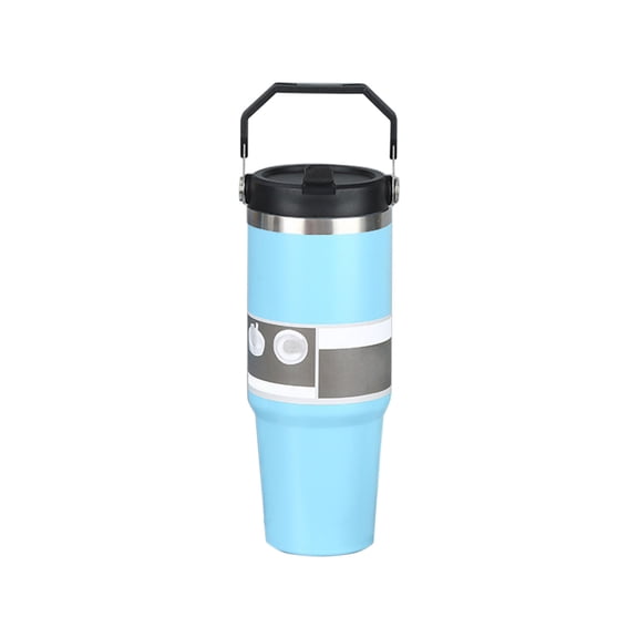Insulated Car Mug, Large Stainless Steel Vacuum Tumbler with Handle and Straw Lid, Portable Travel Cup for Hot and Cold Drinks, Wide Mouth Design for Office and Outdoors