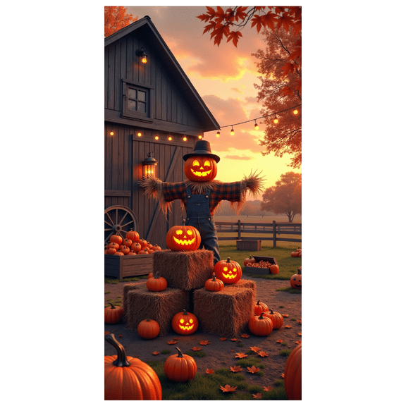 Festive Design Halloween Banner with Pumpkin Decoration Scarecrow Display for Autumn Celebration Outdoor Decor Family Gathering