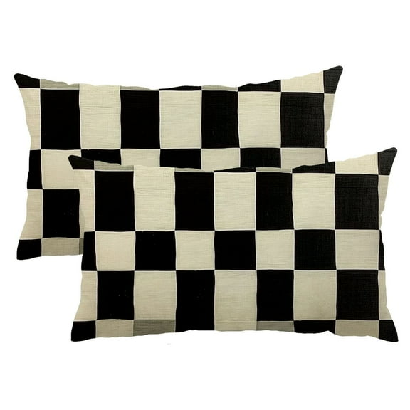 Heduofu 12x20 Inch Set of 2 Throw Pillow Covers Checkerboard Checkered Plaid Black and White Geometric Pillow Cases  Waist Lumbar Cushion Cover Sofa Home Decorative  12x20inch
