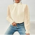 thumbnail image 3 of WREESH Womens Business Casual Tops Solid Spring Summer Mock Neck Lace Patchwork Long Sleeve Blouses Beige, 3 of 7