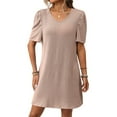 thumbnail image 4 of Staron Robe d'Été pour Femmes Mode Ample à Manches Courtes Printemps Robe Soleil Unie Manches Bouffantes Col Rond Ligne A Robes de Vacances, 4 of 7