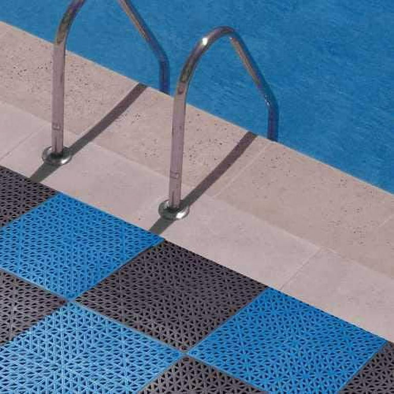 VinTile Modular Interlocking Cushion Floor Tiles Mat Non-Slip with Drainage  Holes for Pool Shower Locker-Room Sauna Bath Deck Patio Garage Wet Area Mat  (Pack of 6 Tiles - 11-3/4 x 11-3/4, Black) 