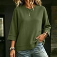 thumbnail image 4 of ABSUYY Women's Everyday Casual Waffle Knit Tunic, 3/4 Sleeve Crew Neck Relaxed Fit Shirt Top, Army Green, XL, 4 of 9