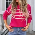 thumbnail image 7 of Womens Sweaters Long Sleeve Casual Stripe Pullover Tops Sweaters Fashion Clothes Hot Pink XL, 7 of 7