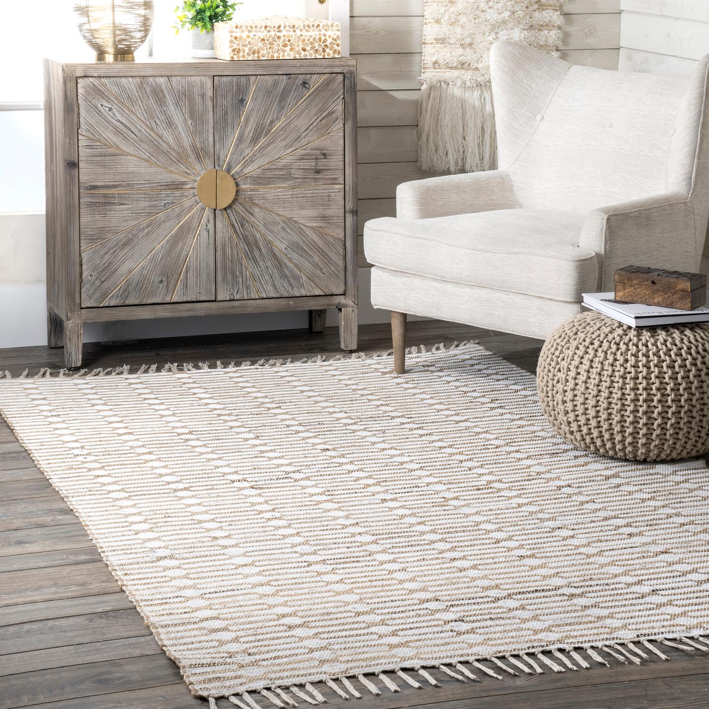 nuLOOM Jute & Cotton Lavena Printed Winged Trellis Area Rug or Runner