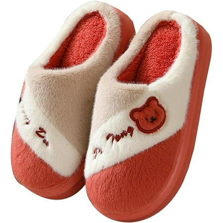 

Fluffy Warm Slippers for Women Men Cute Bear Furry House Slippers Comfy Non-slip Memory Foam Slippers Outdoor Indoor