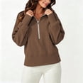thumbnail image 4 of Edvintorg Women Sweatshirt Plus Size Cropped Sweatshirts Turndown Collar Half Zip Sweat Shirts Womens Clothes Coffee, 4 of 9