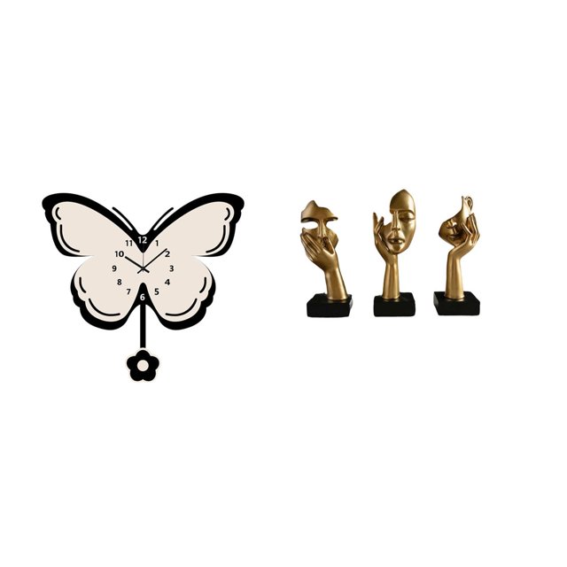 Reloj de pared de mariposa acrílica y estatuas de pensadores de resina, arte decorativo para oficina, comedor, habitación infantil, estantería de esti