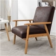 thumbnail image 2 of Mid-Century Modern Armchair in Dark Brown Microfiber, Solid Wood Frame and Plush Cushions for Living Room, 2 of 10