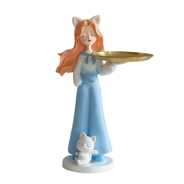 Creative Girl Figurine Statues, W/ Tray Holder Table Centerpieces