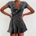 thumbnail image 2 of Pompotops Mode Femmes Mousseline Volant Manches Courtes Imprimé Bandage Casual V-Neck Robe, 2 of 3