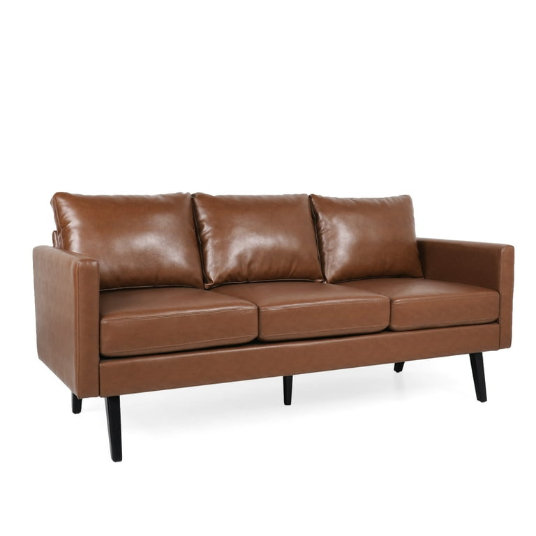 Noble House Carey Faux Leather 3 Seater Sofa Cognac Brown and