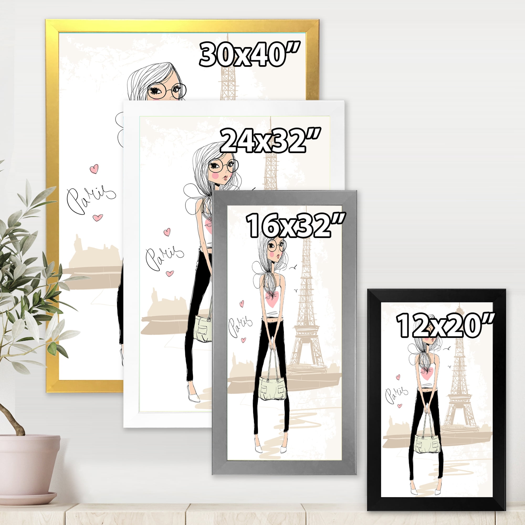 Designart 'Cute Girl By The Tour Paris Eiffel Tower' Children's Art Framed Art Print