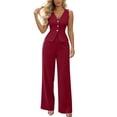 thumbnail image 2 of Mifsaly Womens Suits 2 Piece Set Business Casual office Work formal Matching Outfits Elegant V Neck Sleeveless Button Vest Top and High Waist Wide Leg Trousers Wine,XXXL, 2 of 5