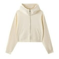 thumbnail image 2 of Cropped Zip Up Hoodies for Women Fall Winter Long Sleeve Heavyweight Plain Hooded Sweatshirt with Pockets Crop Tops, 2 of 3