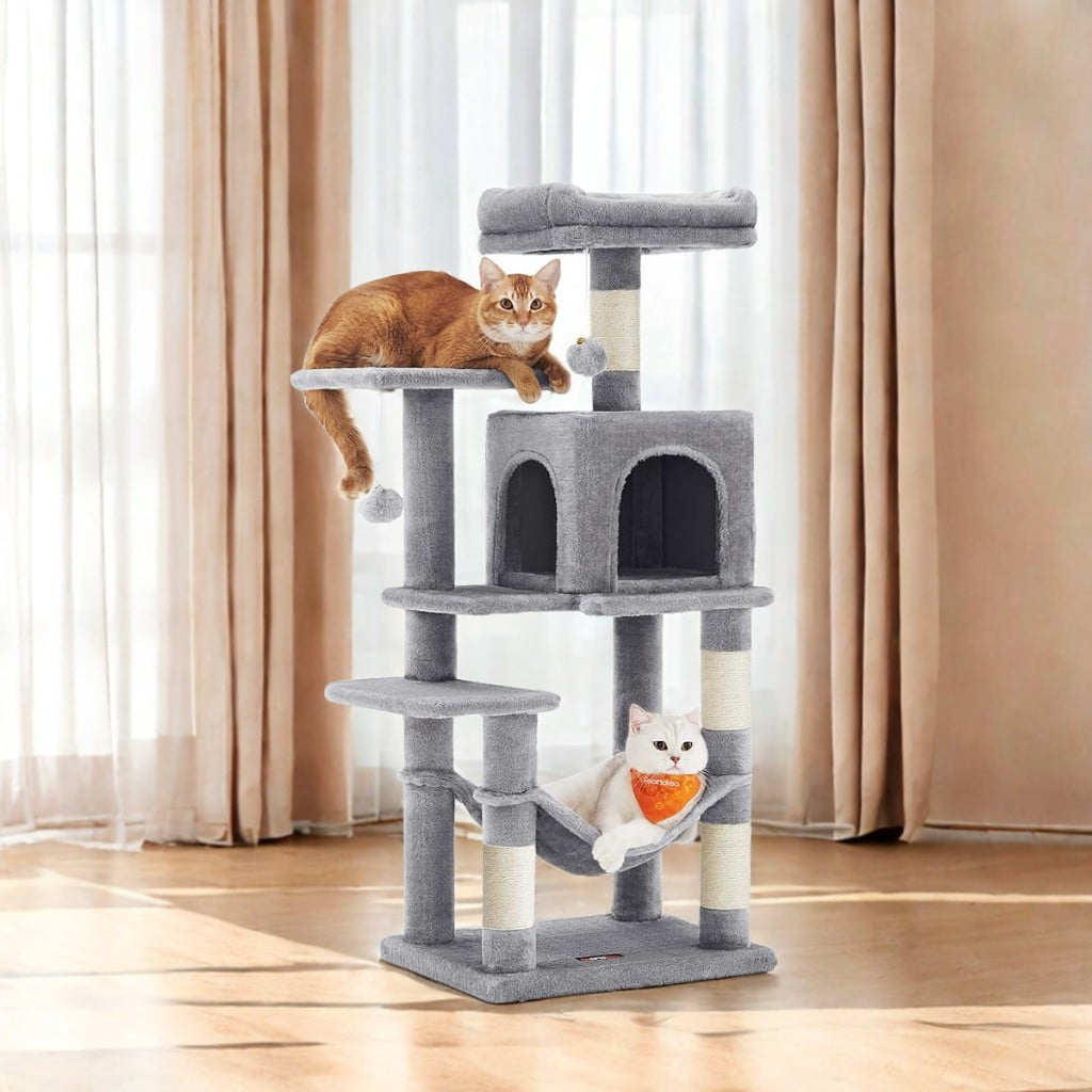 44.1' Cat Tree Tower for Indoor Cats ,Multi-Level Cat Condo Cat Furniture with Scratching Posts, Perches, Hammock, Cave , Light Gray