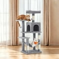 thumbnail image 3 of LEDREM 44.1-Inch Multi-Level Cat Tree with Hammock, 2 Perches & Cave, 4 Scratching Posts & Pompoms for Indoor Cats, Light Gray, 3 of 6