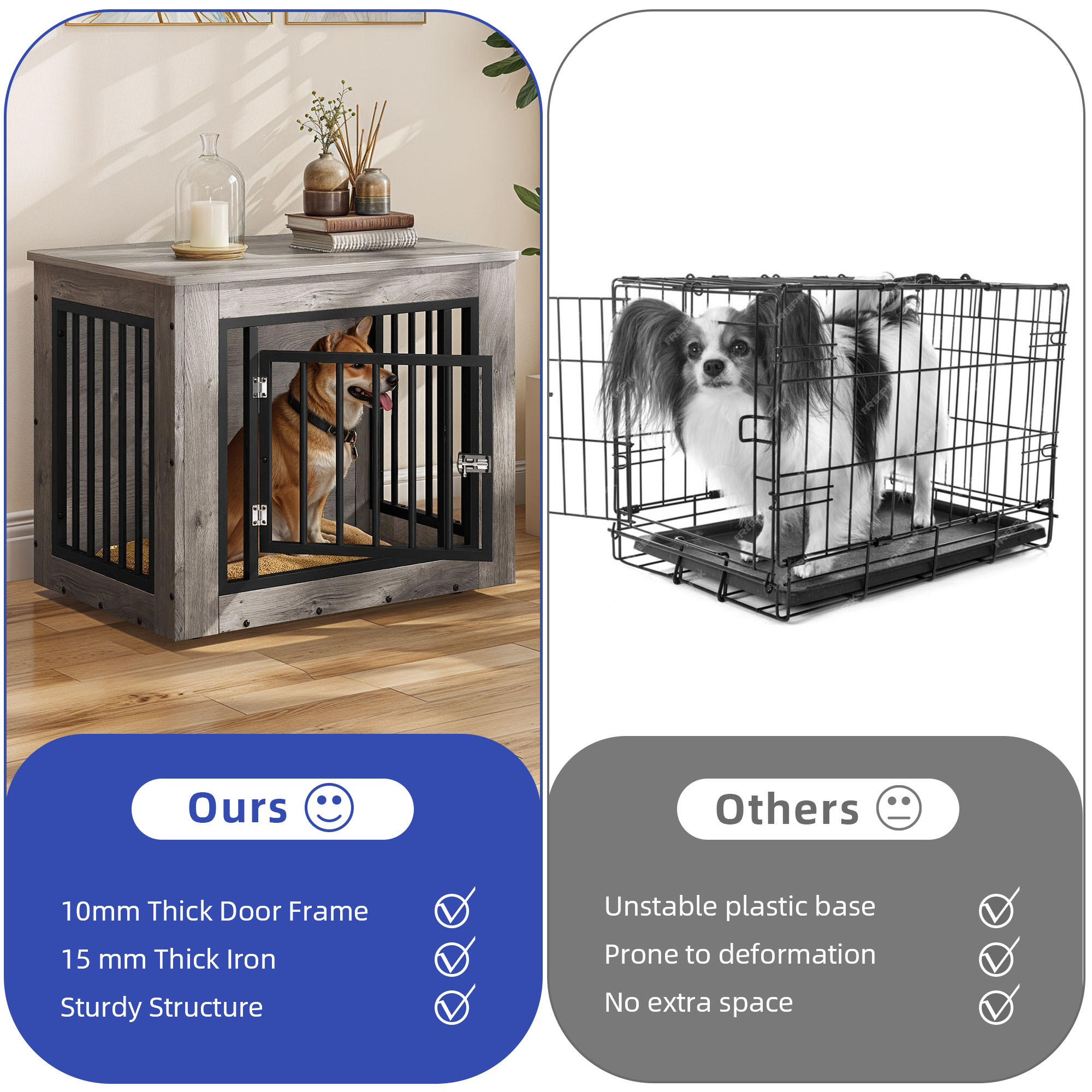 ModFusion Small Gray Iron-Wood Dog Crate Furniture, Indoor Kennel with End Table Design, Secure Front Door & Top Storage Shelf, for Dogs up to 35 lbs