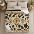 thumbnail image 5 of Western Cowhide Print Geometric, Dramatic Artistic Scene, Warm Flannel Blanket for Cabin and Lodge with Detailed Artwork, Art Lovers Valentine's Day Gift, Artistic Home Decor, 5 of 9