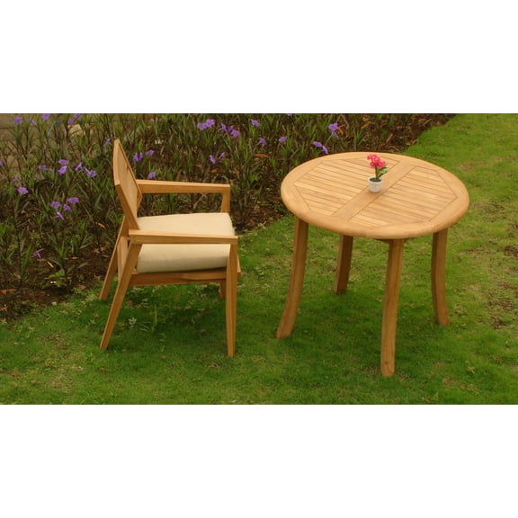 2 PC A Grade Outdoor Patio Teak Dining Set - 36" Round Table & 1 Cellore Stacking Arm Chair