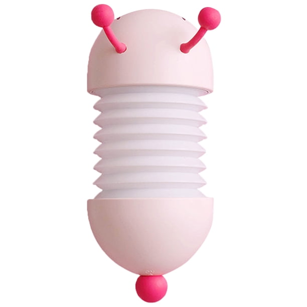 Lámpara de noche LED de oruga, recargable por USB, telescópica y plegable, ideal para habitación infantil (rosa)